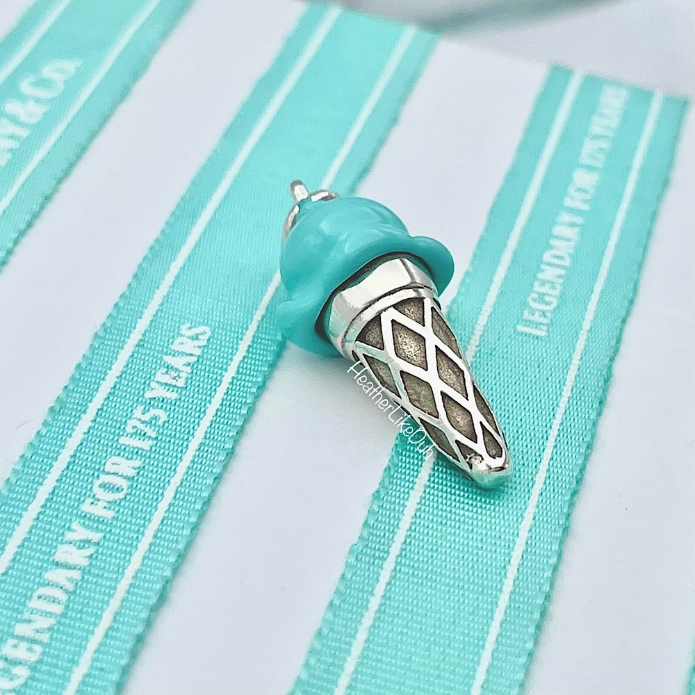 Authentic Tiffany & Co. BLUE Enamel Ice Cream Cone Sterling Silver Charm Pendant - Picture 7 of 8